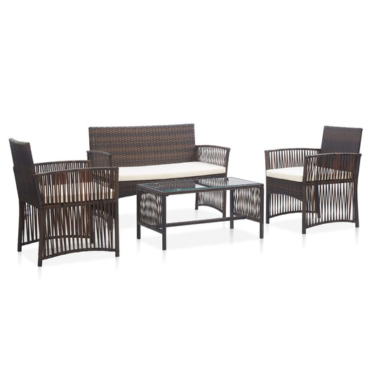 Set Divani da Giardino 4 pz con Cuscino in Polyrattan Marrone cod mxl 35069