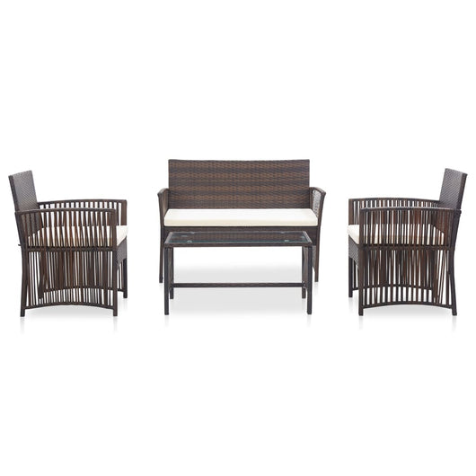 Set Divani da Giardino 4 pz con Cuscino in Polyrattan Marrone cod mxl 35069