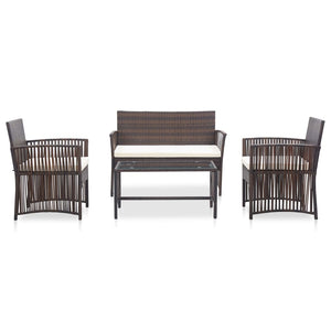 Set Divani da Giardino 4 pz con Cuscino in Polyrattan Marrone 46435