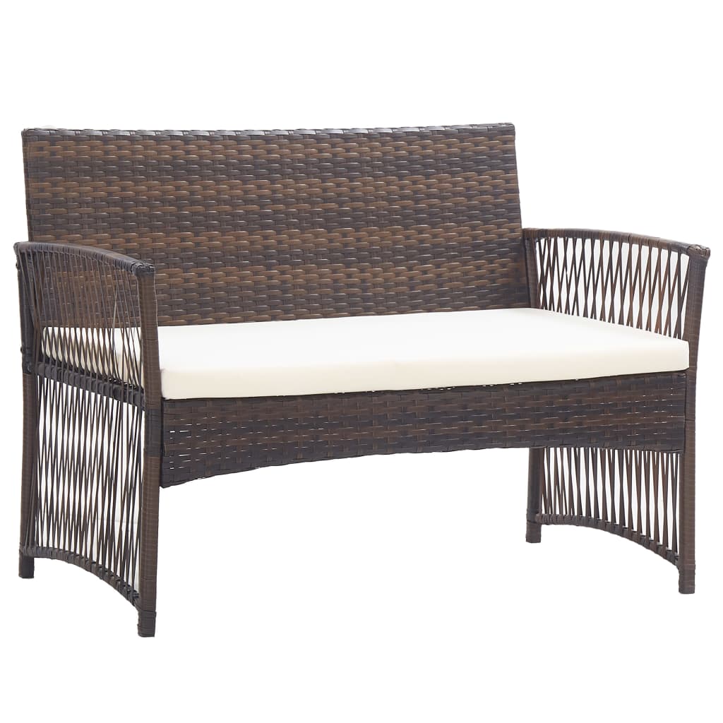 Set Divani da Giardino 4 pz con Cuscino in Polyrattan Marrone 46435