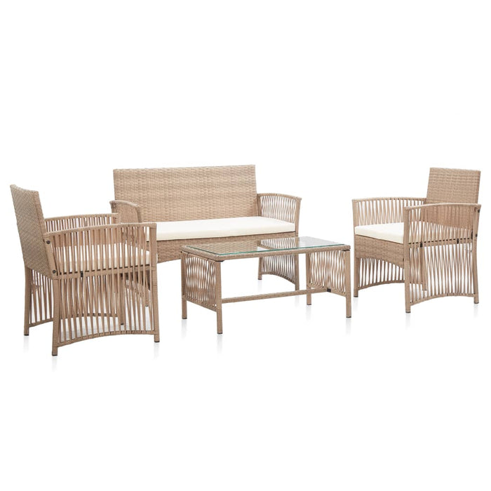 Set Divani da Giardino 4 pz con Cuscino in Polyrattan Beige cod mxl 55719