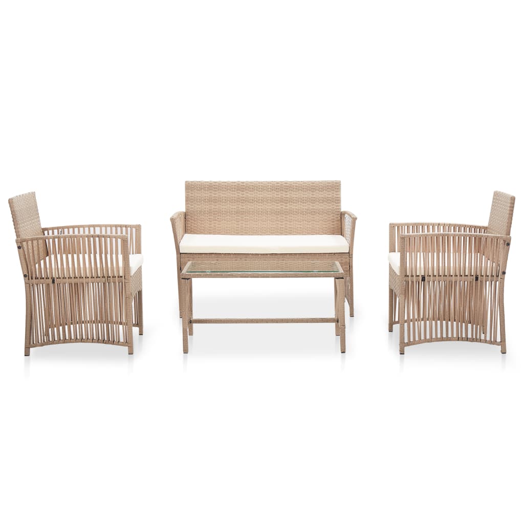 Set Divani da Giardino 4 pz con Cuscino in Polyrattan Beige cod mxl 55719