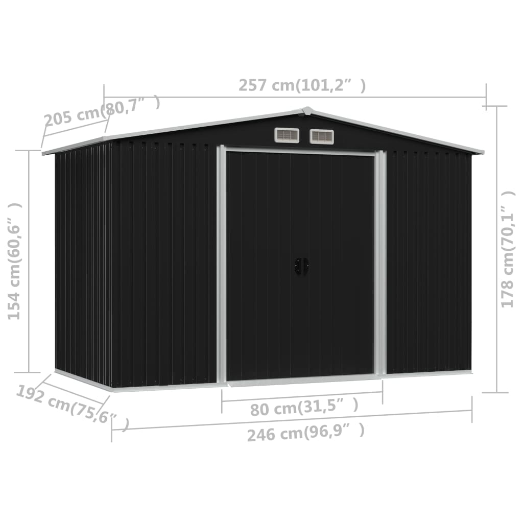 Capanno per Attrezzi Antracite in Acciaio 257x205x178 cm  cod mxl 52041