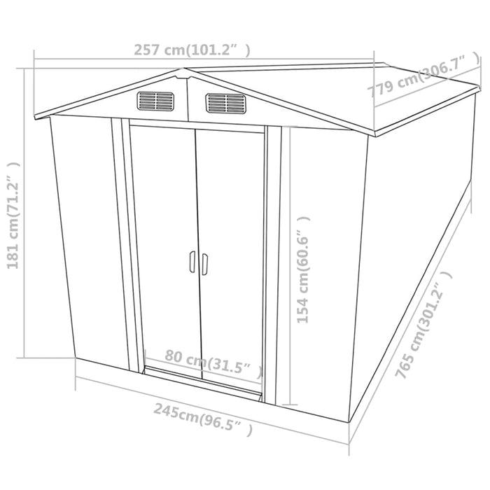 Capanno da Giardino Verde 257x779x181cm in Acciaio Zincato cod mxl 65861