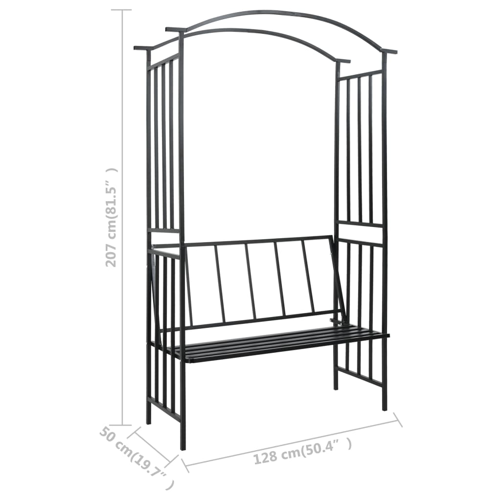 Arco da Giardino con Panca Nero 128x50x207 cm in Ferro  cod mxl 74345