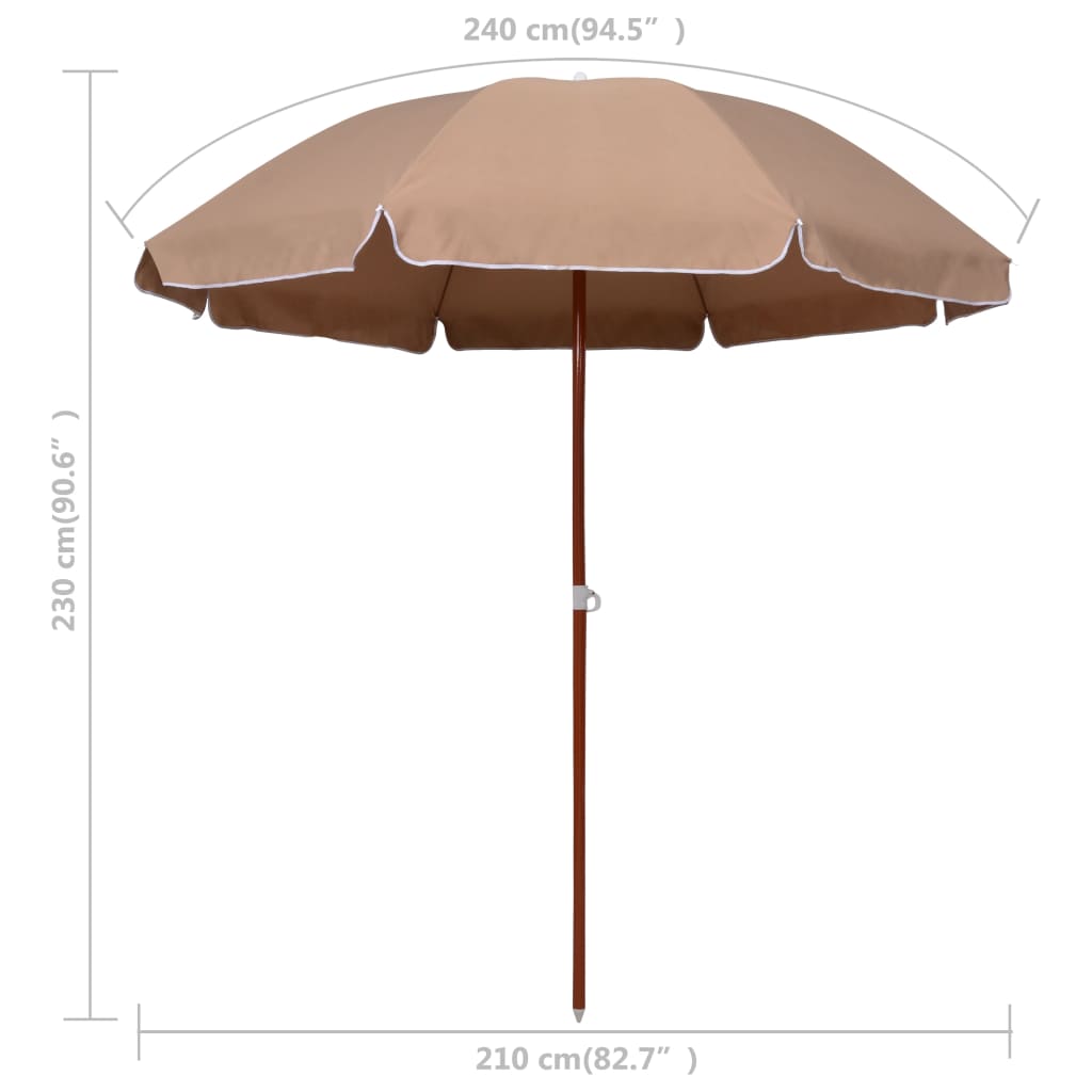 Ombrellone con Palo in Acciaio 240 cm Grigio Talpa 47802