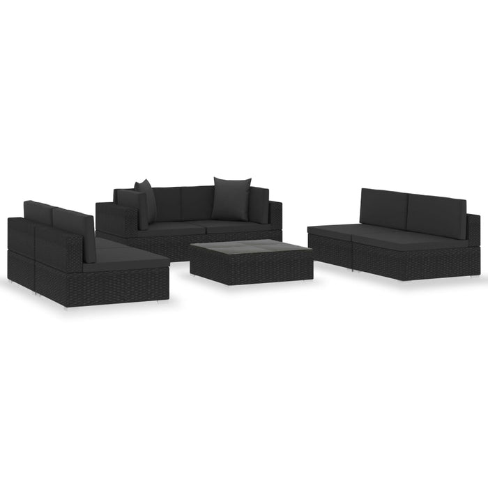 Set Divani da Giardino 7 pz con Cuscini in Polyrattan Nero cod mxl 40745