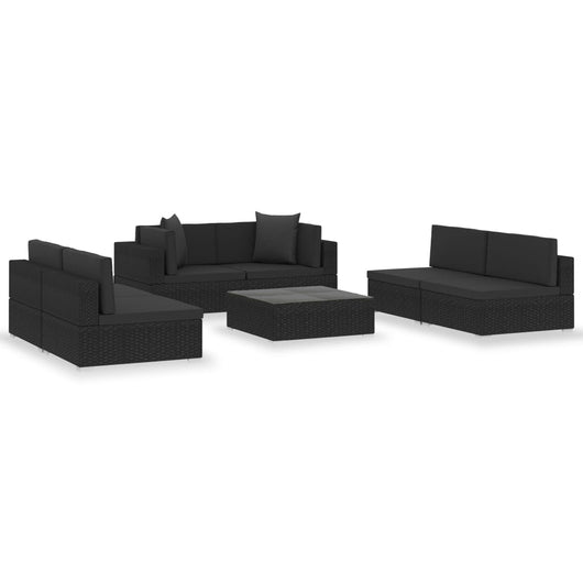 Set Divani da Giardino 7 pz con Cuscini in Polyrattan Nero 47256