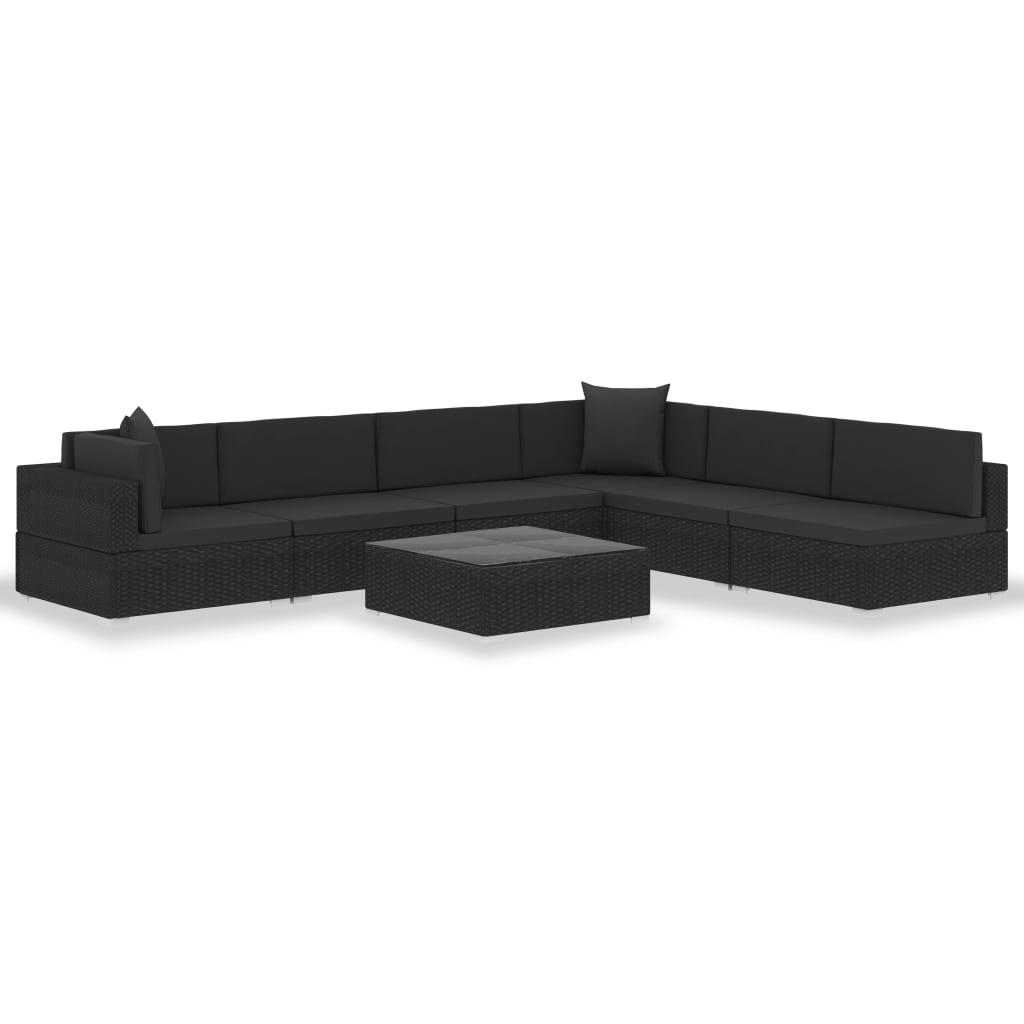 Set Divani da Giardino 7 pz con Cuscini in Polyrattan Nero cod mxl 40745