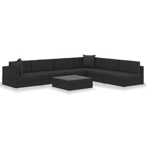 Set Divani da Giardino 7 pz con Cuscini in Polyrattan Nero cod mxl 40745