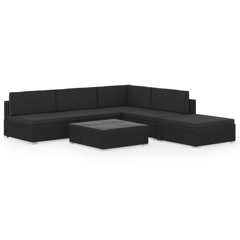 Set Divani da Giardino 6 pz con Cuscini in Polyrattan Nero 47257