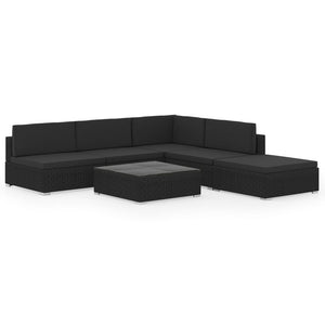 Set Divani da Giardino 6 pz con Cuscini in Polyrattan Nero 47257