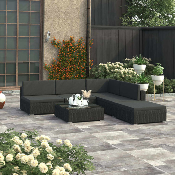 Set Divani da Giardino 6 pz con Cuscini in Polyrattan Nero 47257