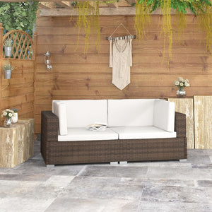 Poltrone Modulari ad Angolo con Cuscini 2 pz Polyrattan Marrone 47261