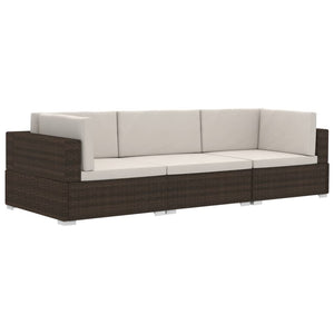 Set Divani da Giardino 3 pz con Cuscini in Polyrattan Marrone cod mxl 43228