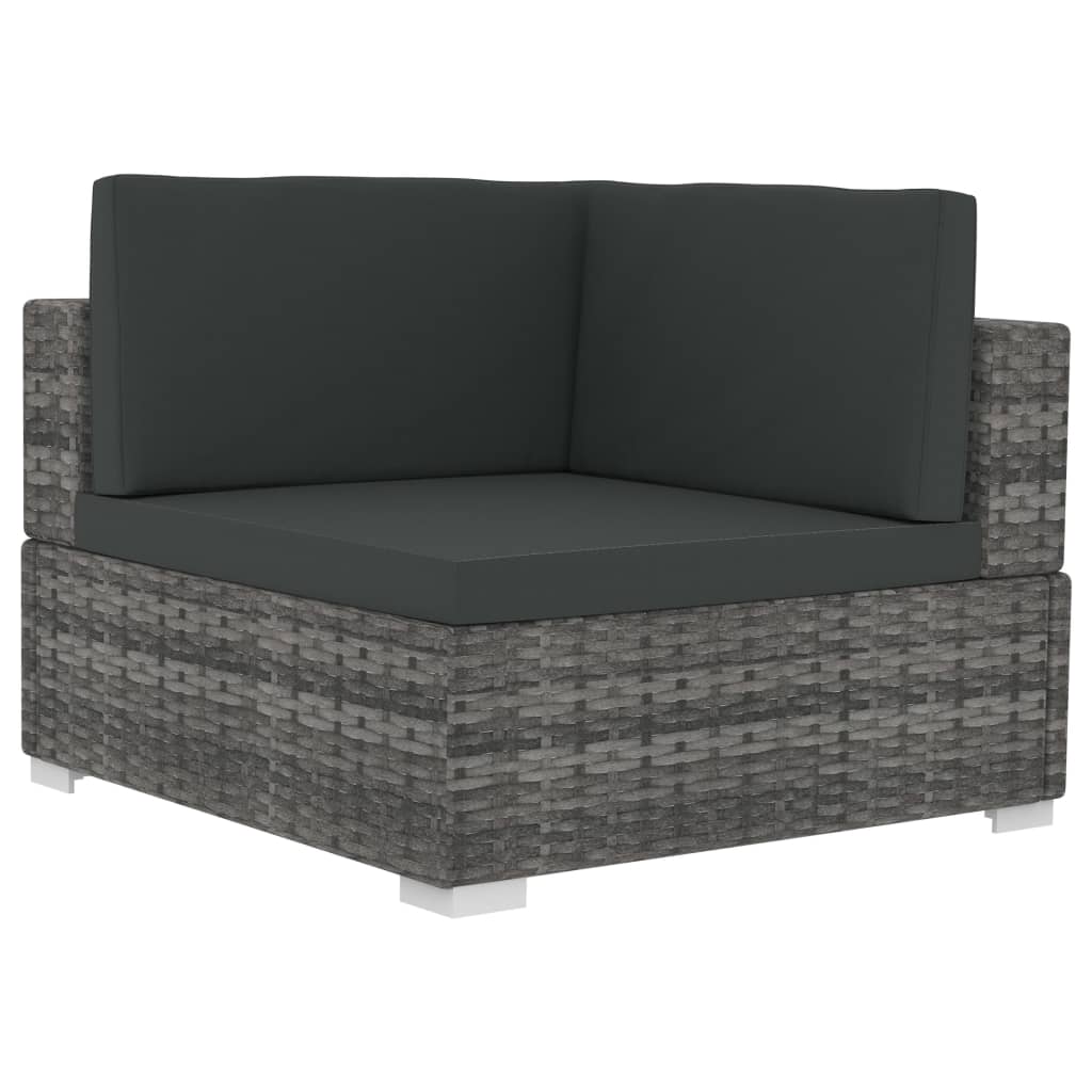 Set Divani da Giardino 3 pz con Cuscini in Polyrattan Grigio