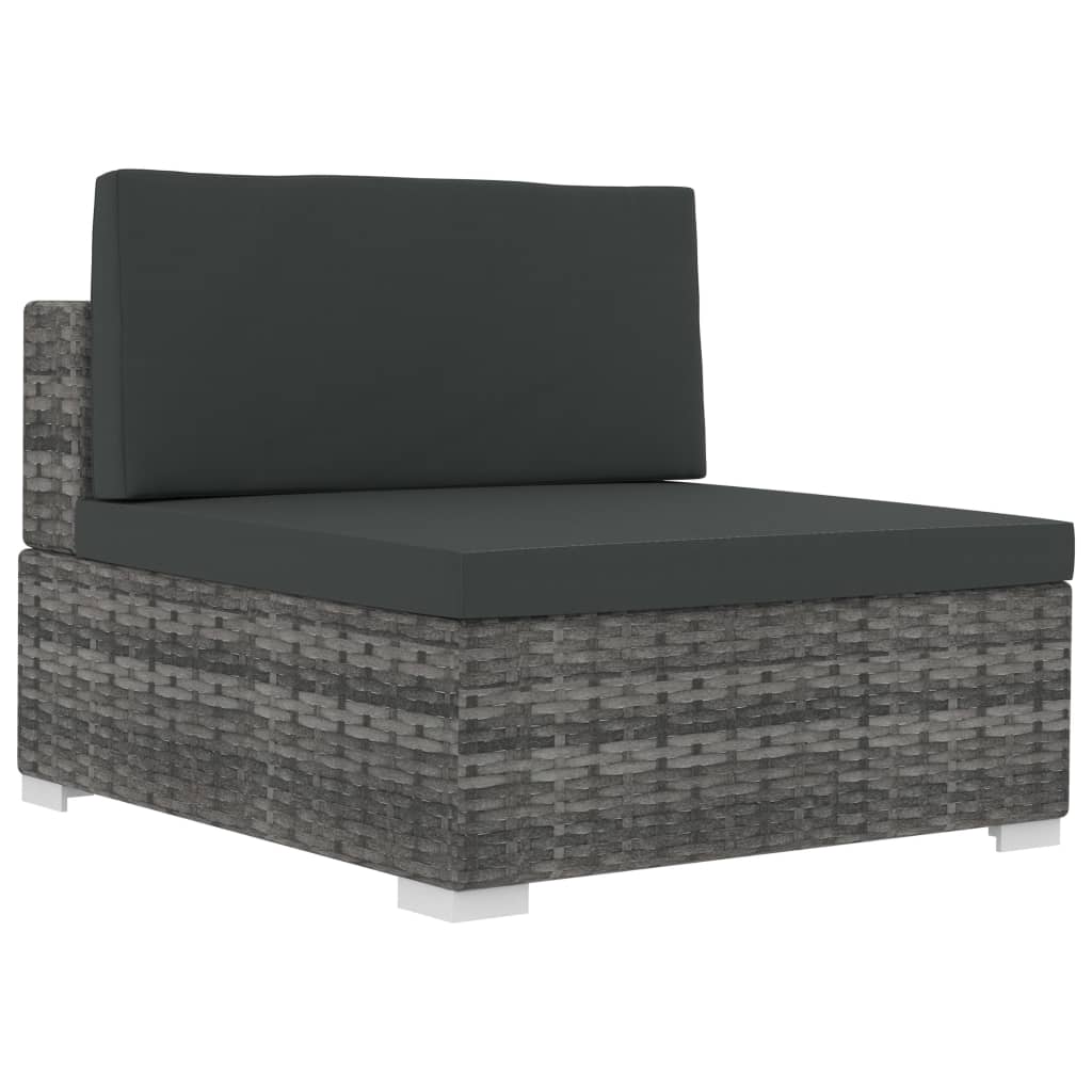 Set Divani da Giardino 3 pz con Cuscini in Polyrattan Grigio