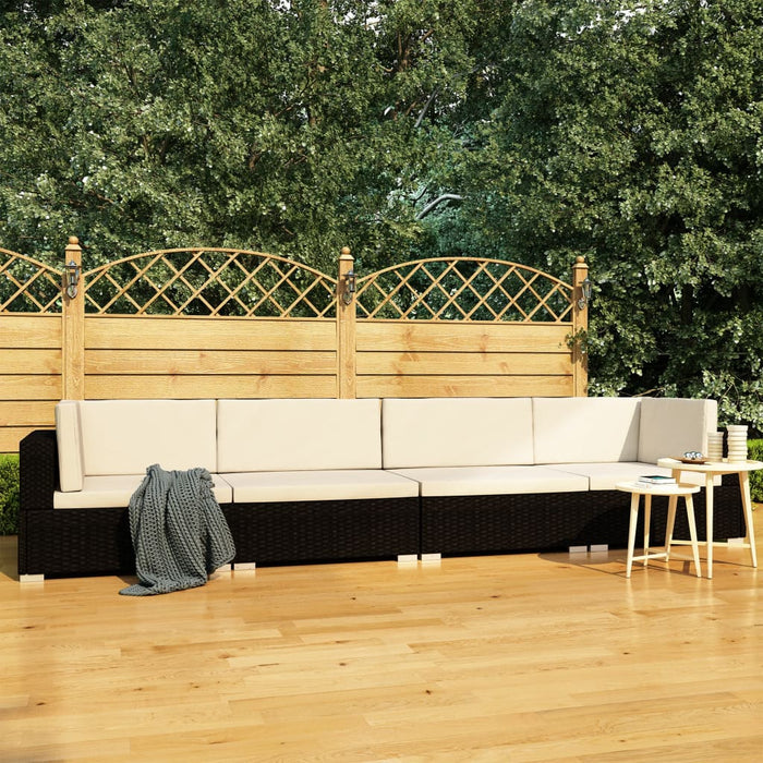 Set Divani da Giardino 4 pz con Cuscini in Polyrattan Nero 47268