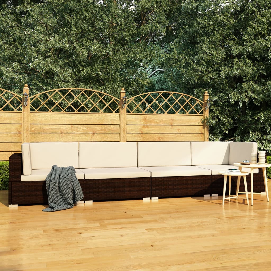 Set Divani da Giardino 4 pz con Cuscini in Polyrattan Marrone cod mxl 34580