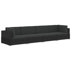 Set Divani da Giardino 4 pz con Cuscini in Polyrattan Nero 47271