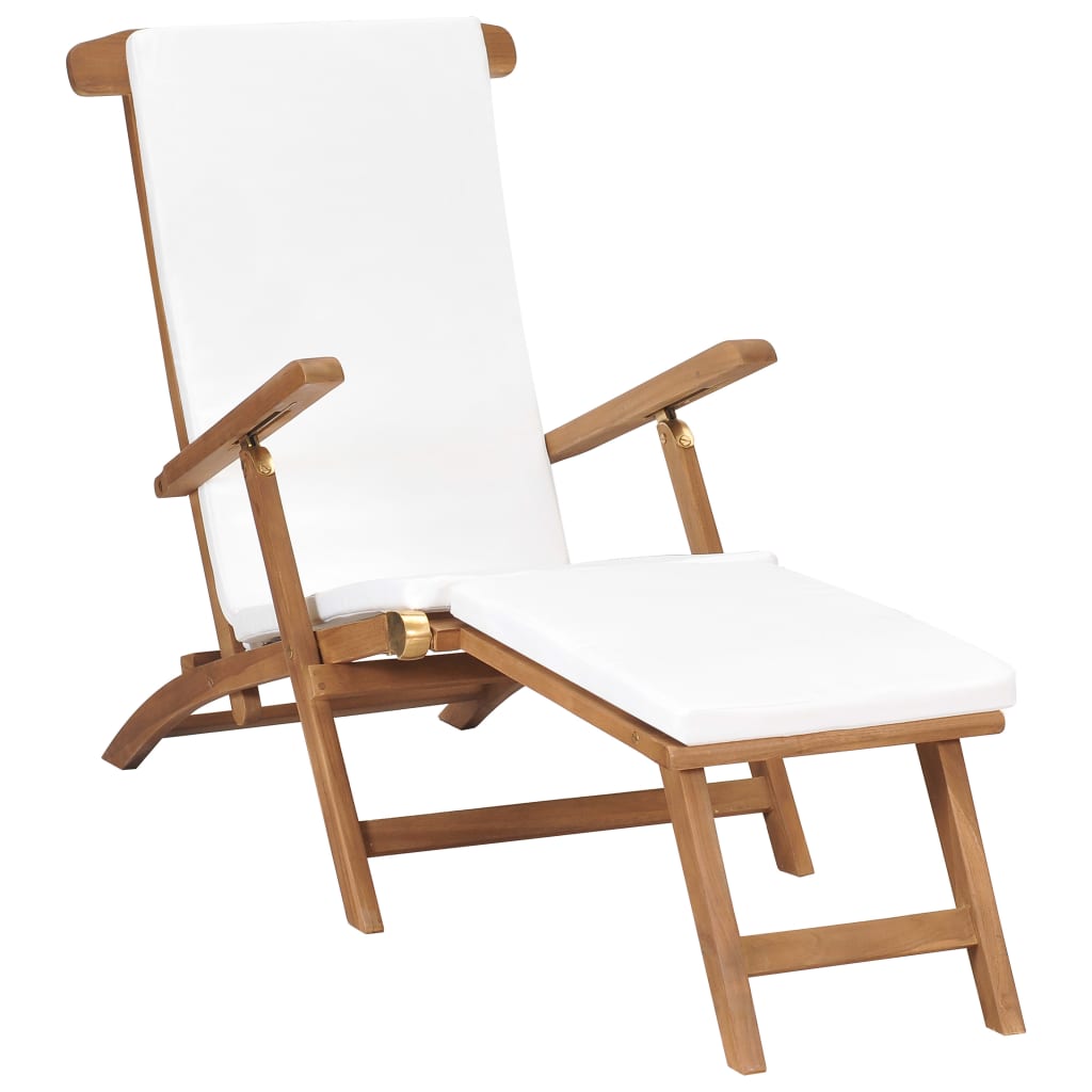 Sedia a Sdraio con Cuscino Bianco Crema Legno Massello di Teak cod mxl 13340