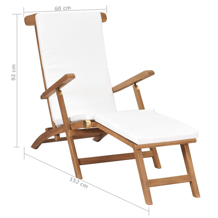 Sedia a Sdraio con Cuscino Bianco Crema Legno Massello di Teak cod mxl 13340