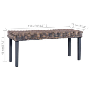 Panca 110 cm Grigia in Rattan Naturale Kubu e Massello di Mango