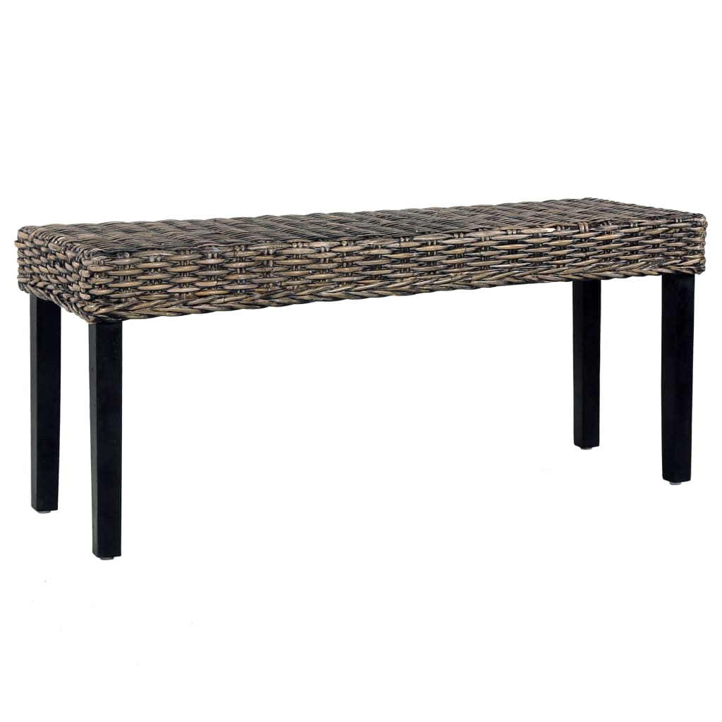 Panca 110 cm Nera in Rattan Naturale Kubu e Massello di Mango 285790