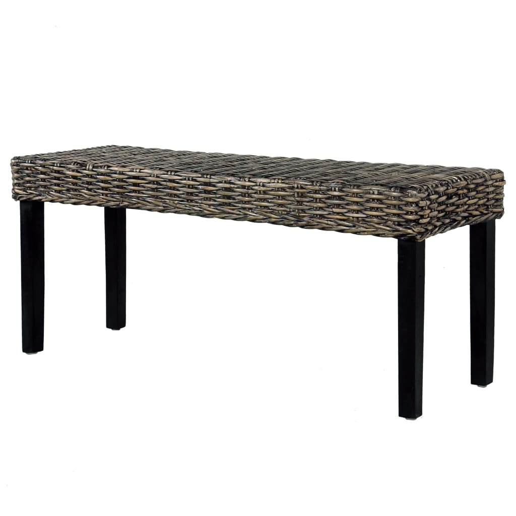 Panca 110 cm Nera in Rattan Naturale Kubu e Massello di Mango 285790