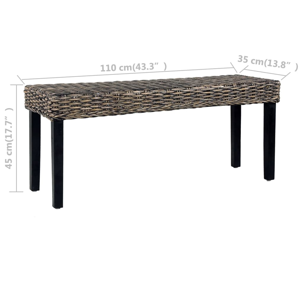 Panca 110 cm Nera in Rattan Naturale Kubu e Massello di Mango cod mxl 44188