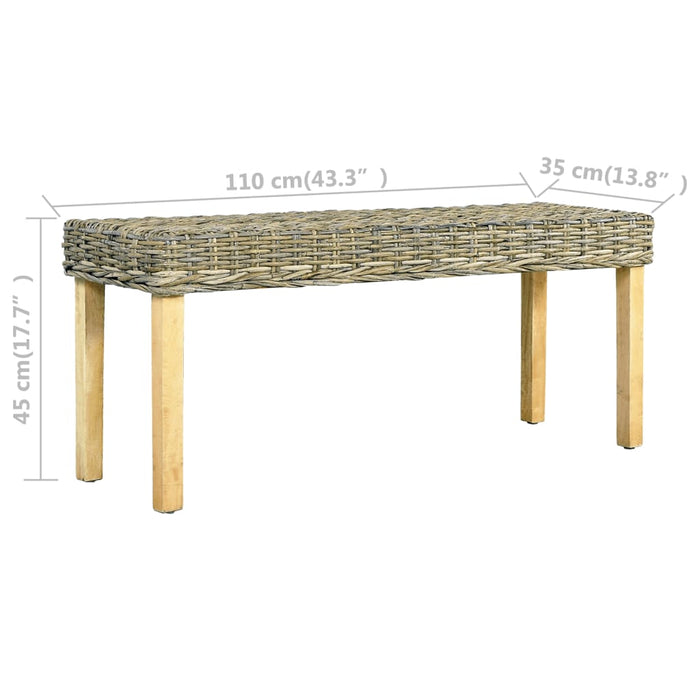 Panca 110 cm in Rattan Naturale Kubu e Massello di Mango cod mxl 41013