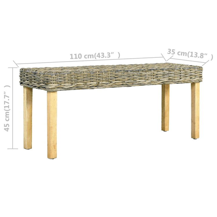 Panca 110 cm in Rattan Naturale Kubu e Massello di Mango cod mxl 41013