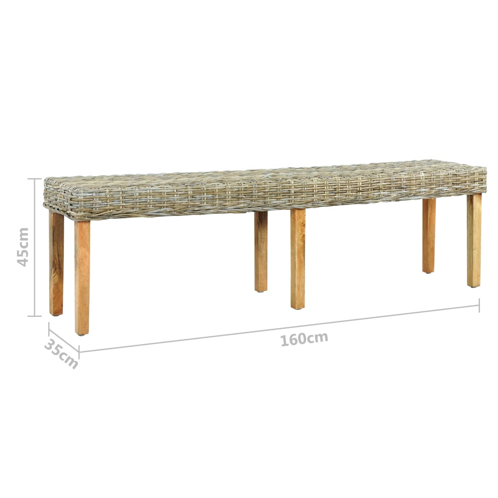 Panca 160 cm in Rattan Naturale Kubu e Massello di Mango 285795