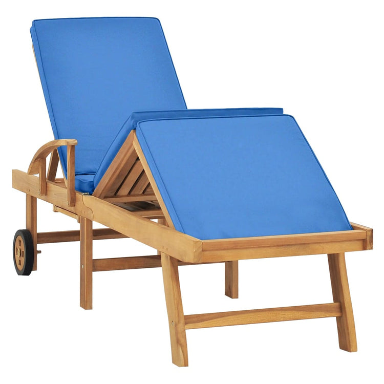 Lettino Prendisole con Cuscino in Massello di Teak Blu