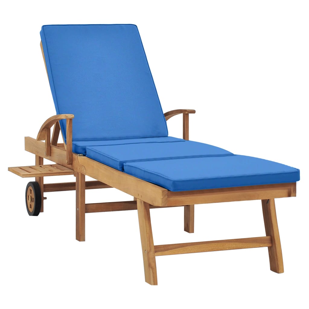 Lettino Prendisole con Cuscino in Massello di Teak Blu