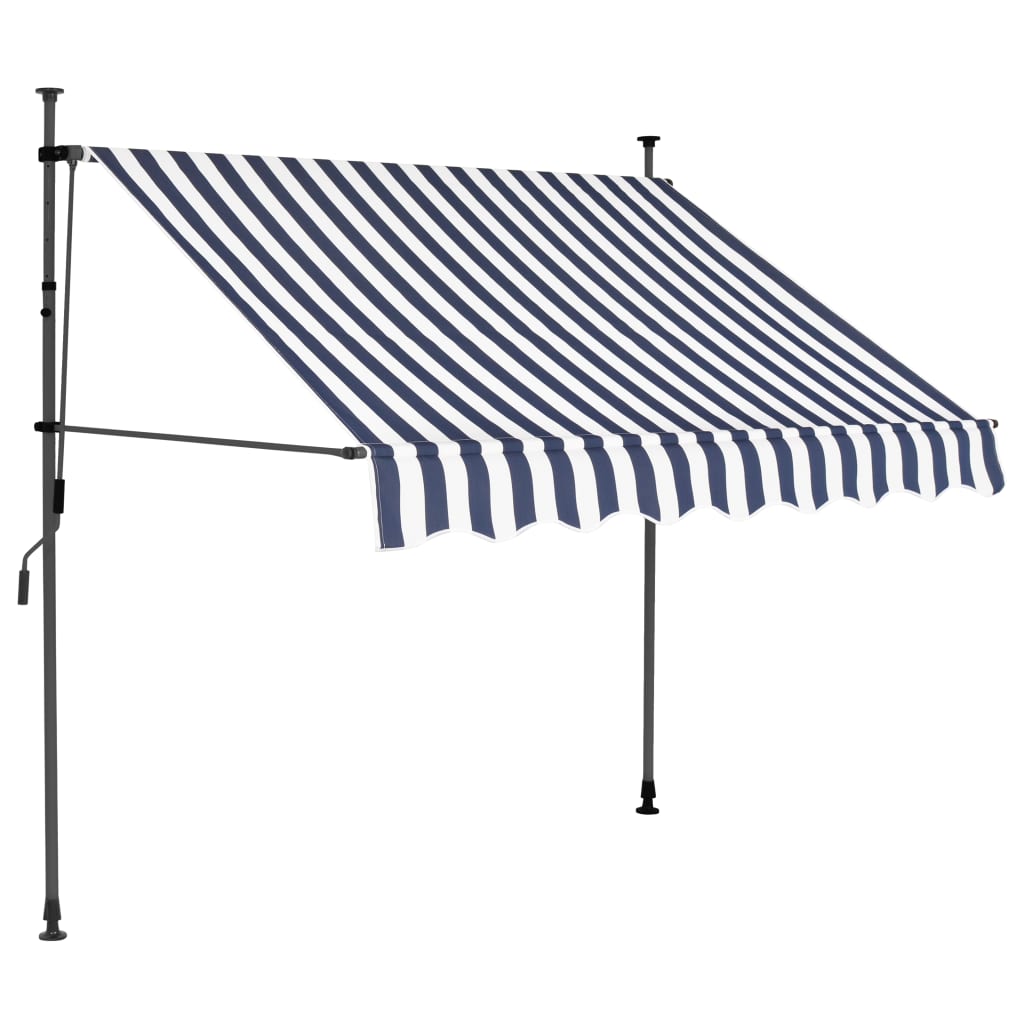 Tenda da Sole Retrattile Manuale con LED 150 cm Blu e Bianca 145842