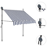 Tenda da Sole Retrattile Manuale con LED 150 cm Blu e Bianca 145842