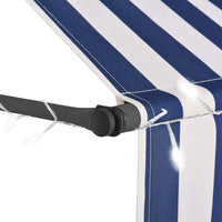 Tenda da Sole Retrattile Manuale con LED 150 cm Blu e Bianca 145842