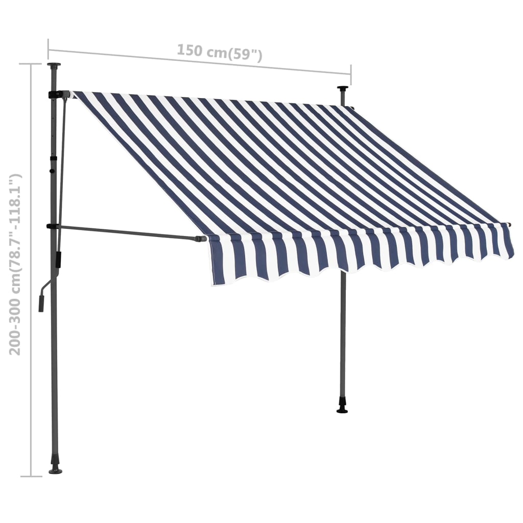 Tenda da Sole Retrattile Manuale con LED 150 cm Blu e Bianca 145842