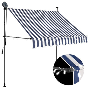 Tenda da Sole Retrattile Manuale con LED 200 cm Blu e Bianco cod mxl 18858