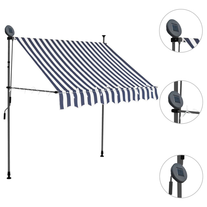 Tenda da Sole Retrattile Manuale con LED 200 cm Blu e Bianco cod mxl 18858