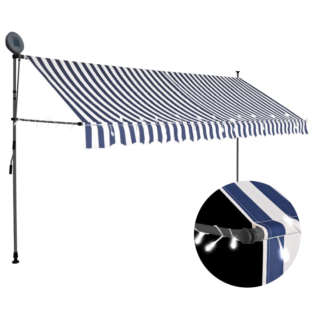 Tenda da Sole Retrattile Manuale con LED 350 cm Blu e Bianco cod mxl 14427