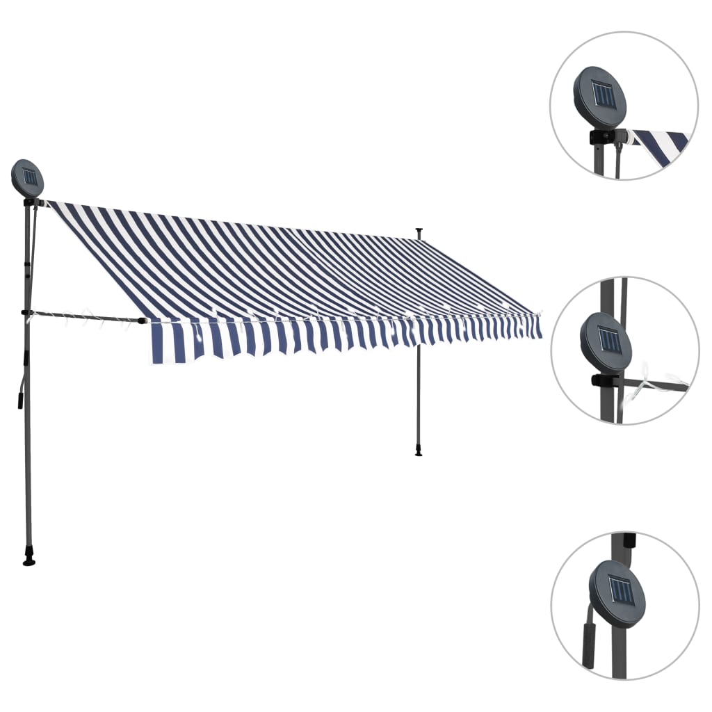 Tenda da Sole Retrattile Manuale con LED 350 cm Blu e Bianco cod mxl 14427