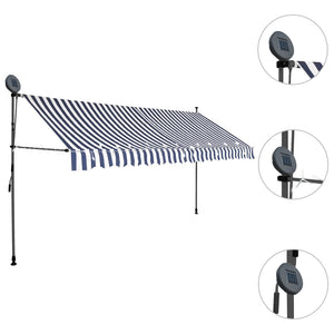 Tenda da Sole Retrattile Manuale con LED 350 cm Blu e Bianco cod mxl 14427