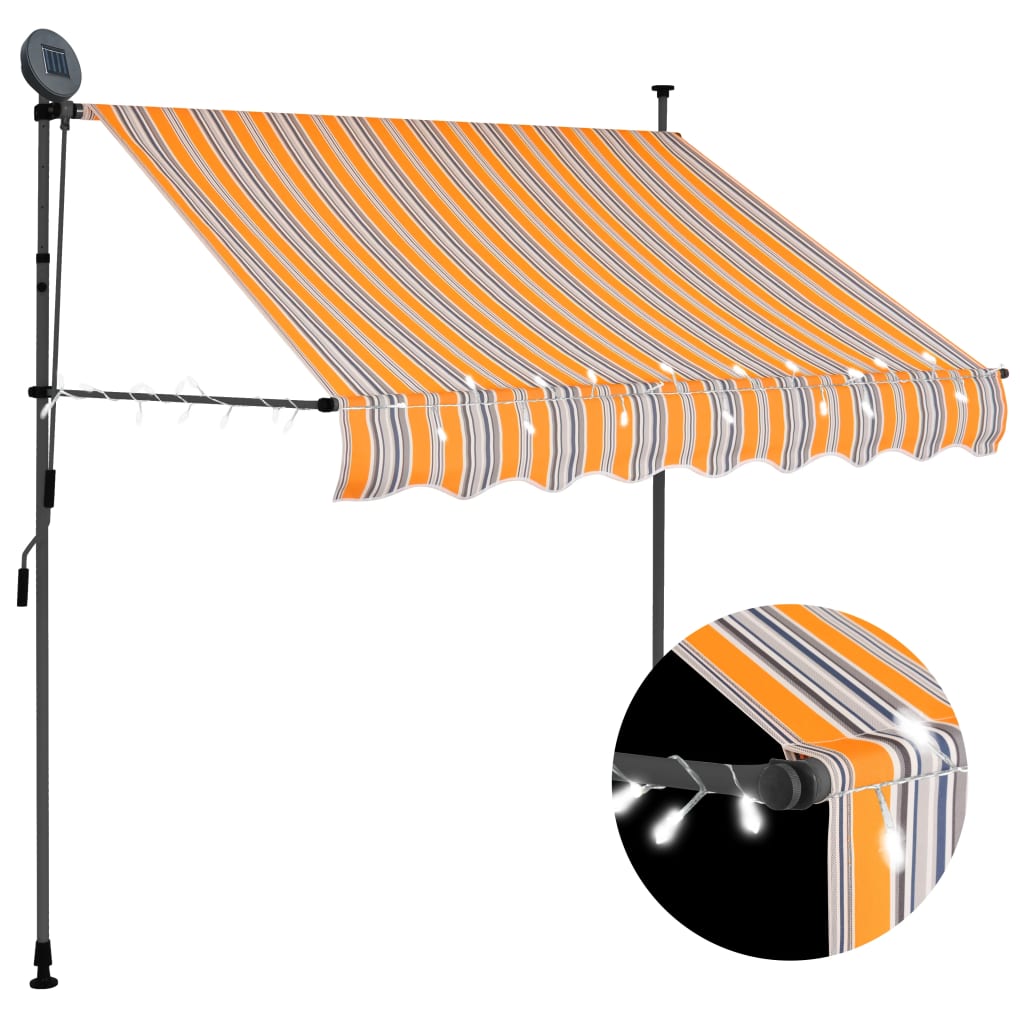 Tenda da Sole Retrattile Manuale con LED 100 cm Giallo e Blu cod mxl 18844