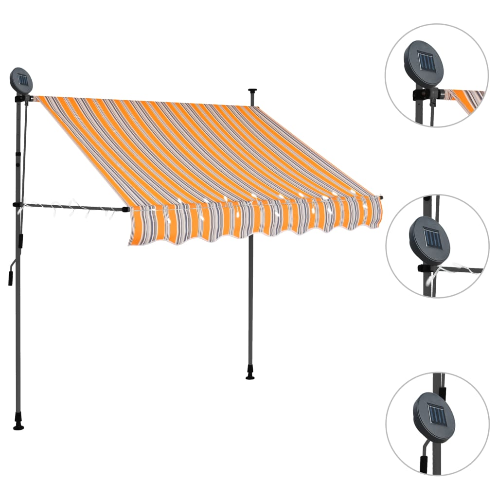 Tenda da Sole Retrattile Manuale con LED 100 cm Giallo e Blu cod mxl 18844