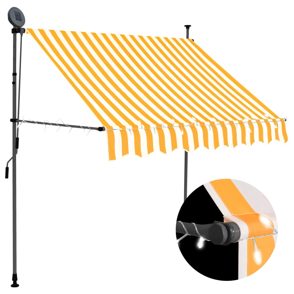 Tenda da Sole Retrattile Manuale LED 100 cm Bianco e Arancione cod mxl 18985