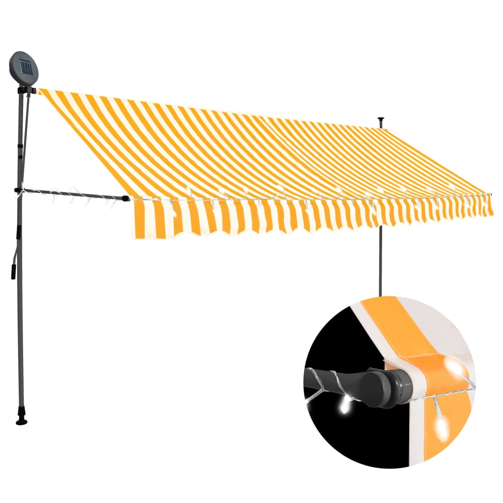 Tenda da Sole Retrattile Manuale LED 400 cm Bianca e Arancione 145861