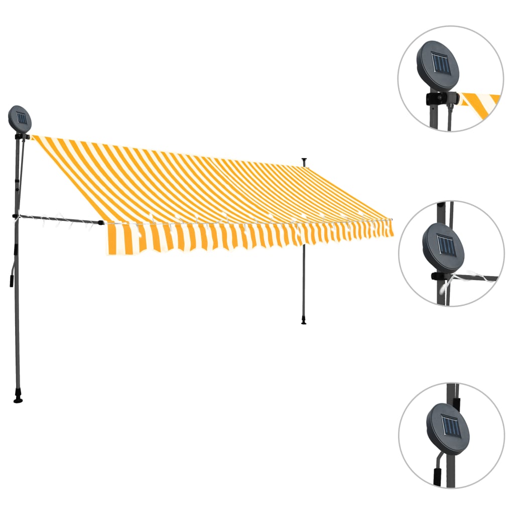 Tenda da Sole Retrattile Manuale LED 400 cm Bianca e Arancione 145861