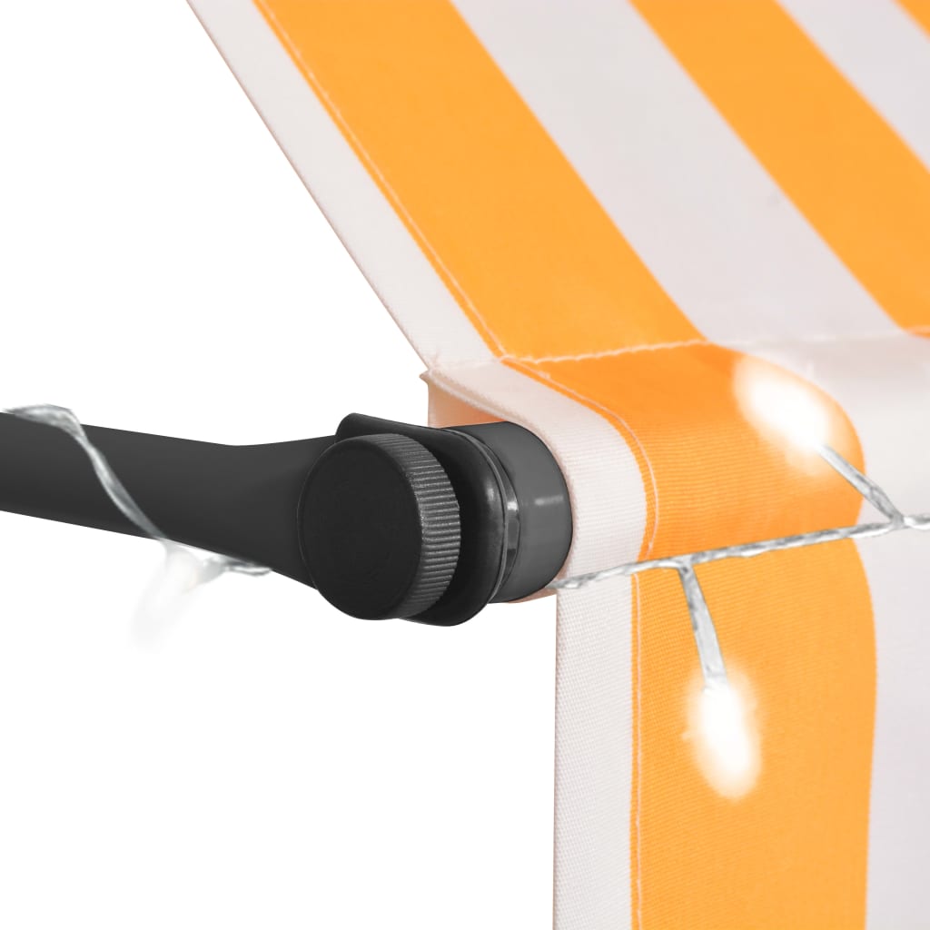 Tenda da Sole Retrattile Manuale LED 400 cm Bianca e Arancione 145861